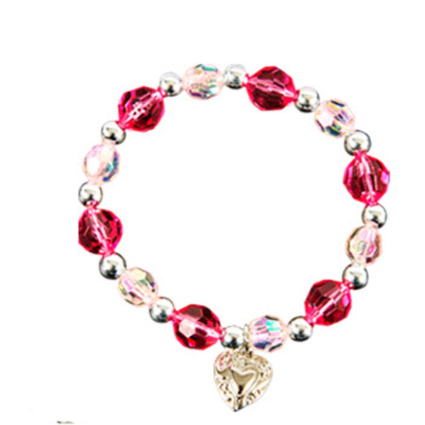 Pink Faceted Beaded Bracelet With 3 Cross Charms In Silver Window Box