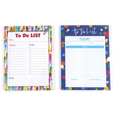 80 Sheet To Do List Pad,  Dots & Rainbow Strokes, 11.5"L X 8.5"W, 2 Designs
