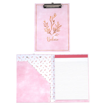 Pad Folio With Metal Clip And 70Sht Legal Pad, Believe Floral, 12.5X9"