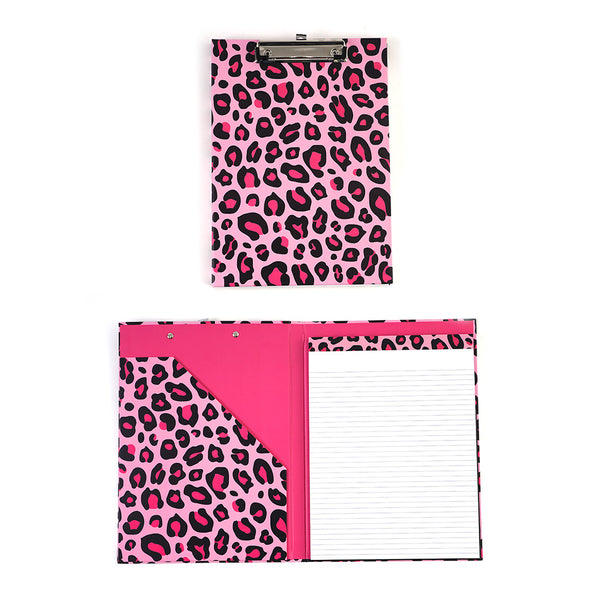 Pad Folio With Metal Clip And 70Sht Legal Pad, Pink Leopard, 12.5X9"