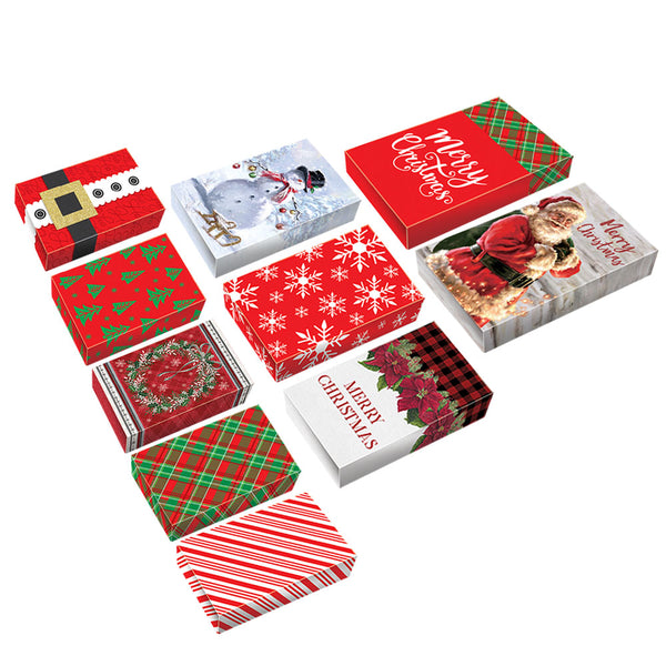 10Pk Multi-Size Merry Christmas Foldable Gift Boxes, 5 Small/3 Medium/2 Large, 10 Designs