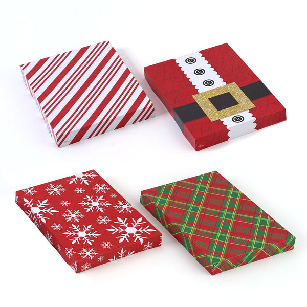4Pk Small Christmas Whimsical Foldable Gift Boxes 11" X 8" X 1.25", 4 Designs