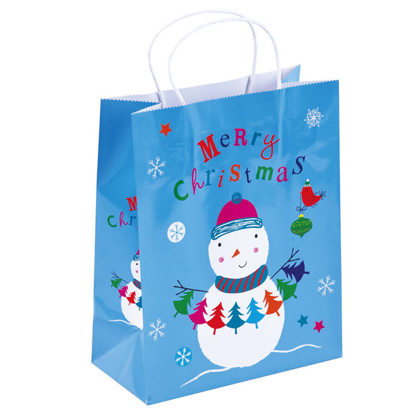 Christmas-Euro-Medium Printed Color Savvy Snowman-Trees, 2 Designs Assorted Gift Bag