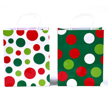 Euro-Medium Color Savvy Christmas Dots Printed Gift Bag, 2 Designs