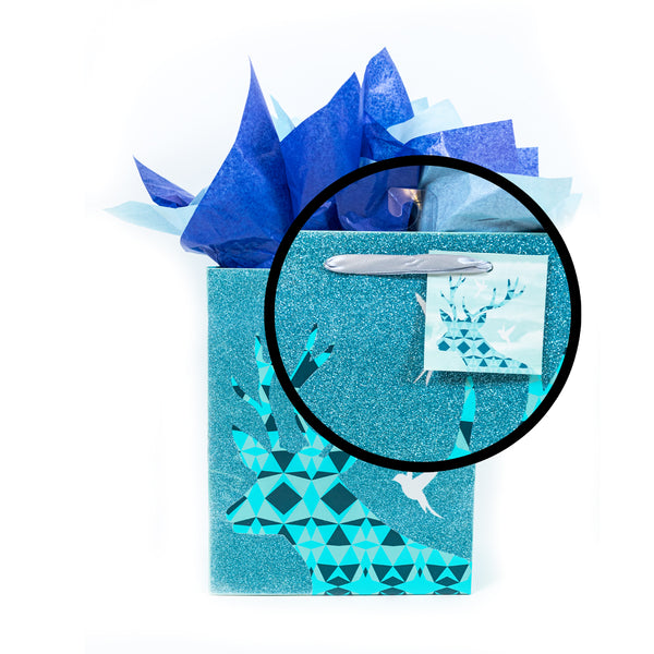 Christmas-Large Blue-Gold Holiday Glitter Bag, 4 Designs