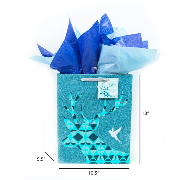 Christmas-Large Blue-Gold Holiday Glitter Bag, 4 Designs