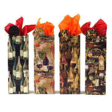 Bottle Wine Collage Printed Bag, 4 Designs