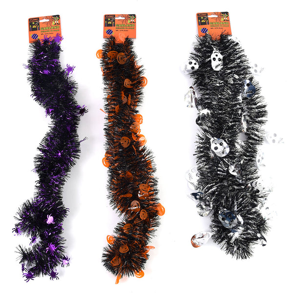 9Ft Halloween Tinsel Garland 3-Ply, 3 Assortments