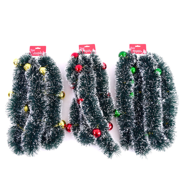 Christmas-6.9Ft White Tip Tinsel Garland With Ornaments, 3 Colors