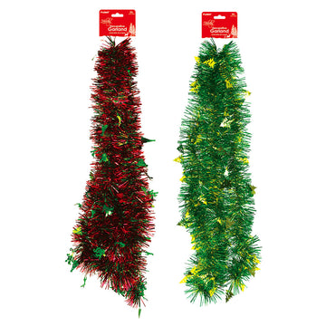 Christmas-7Ft Tinsel Garland With 3.75" Tree Cutouts, 2 Assortments