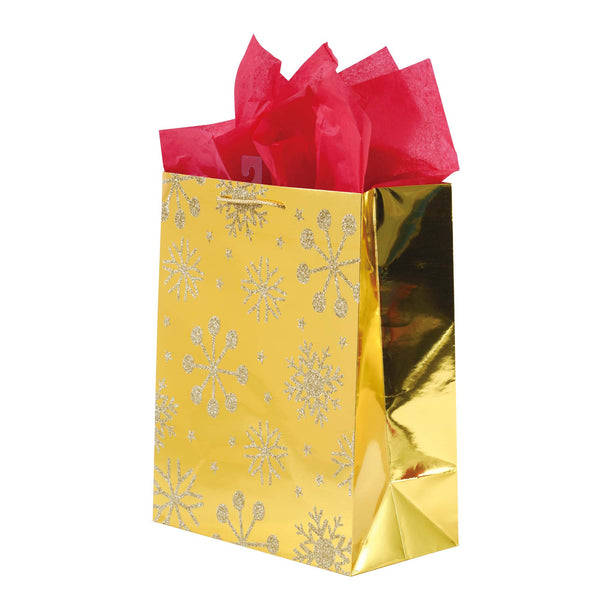 Large Merry Sparkle Snowflakes Glitter On Metallic Bag, 4 Designs
