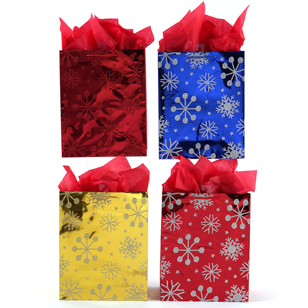 Large Merry Sparkle Snowflakes Glitter On Metallic Bag, 4 Designs