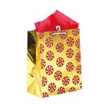 Large Peppermint Stripe Holiday Glitter On Metallic Bag, 4 Designs