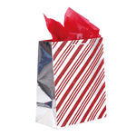 Large Peppermint Stripe Holiday Glitter On Metallic Bag, 4 Designs
