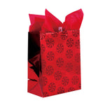 Large Peppermint Stripe Holiday Glitter On Metallic Bag, 4 Designs