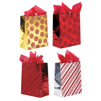 Large Peppermint Stripe Holiday Glitter On Metallic Bag, 4 Designs