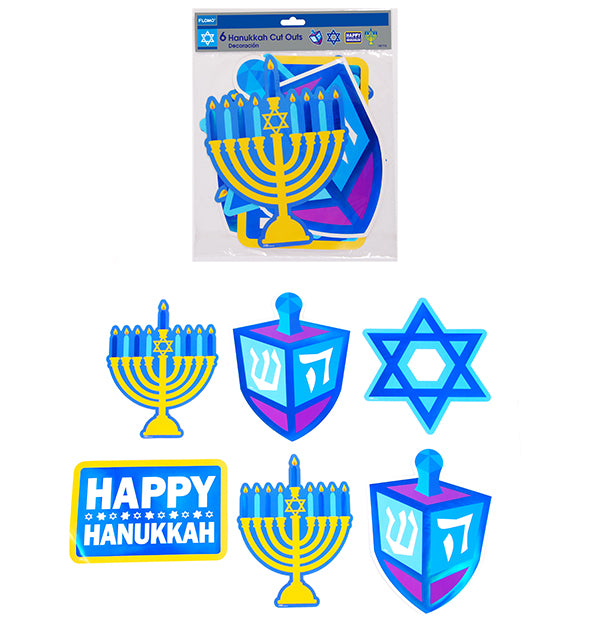 6Pcs  10" Hanukkah Hot Stamping Cut Outs, 4 Designs
