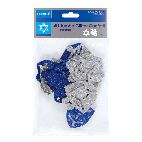 40Pcs Die Cut 1.75" Jumbo Hanukkah Confetti,  2 Colors, 2 Assortments