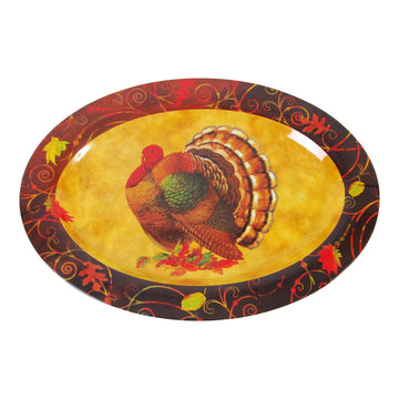 18" Oval Harvest Printed Serving Dish 18" X 13.5" , 2 Designs