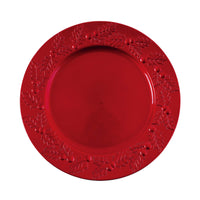 13" Christmas Embossed Holly With Berries Charger Plate, 2 Colors