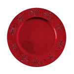 13" Christmas Embossed Assorted Holly Designs With Ribbon Charger Plate, 2 Colors