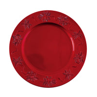 13" Christmas Embossed Assorted Holly Designs With Ribbon Charger Plate, 2 Colors