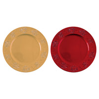 13" Christmas Embossed Assorted Holly Designs With Ribbon Charger Plate, 2 Colors