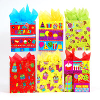Super Giant Birthday Favorites Hot Stamping On Matte W/Chiffon Ribbon Gift Bag, 6 Designs