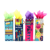 3Pk Bottle Birthday Tempo Hot Stamping On Matte Gift Bag, 4 Designs