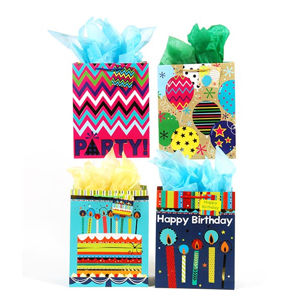 Extra Large  Birthday Tempo Hot Stamping On Matte Gift Bag, 4 Designs