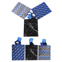 3Pk Large Blue Black Geometrics Hot Stamp Bag, 4 Designs