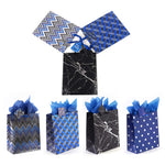 3Pk Large Blue Black Geometrics Hot Stamp Bag, 4 Designs