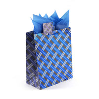 3Pk Large Blue Black Geometrics Hot Stamp Bag, 4 Designs