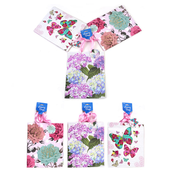 3Pk Large Floral Beauties Hot Stamp Gift Bag, 4 Designs