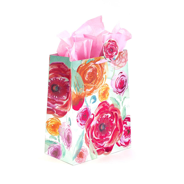 3Pk Large Floral Beauties Hot Stamp Gift Bag, 4 Designs