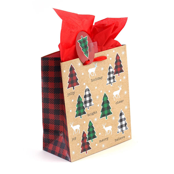 Medium Plaid Christmas Trees Hot Stamp Bag, 4 Designs