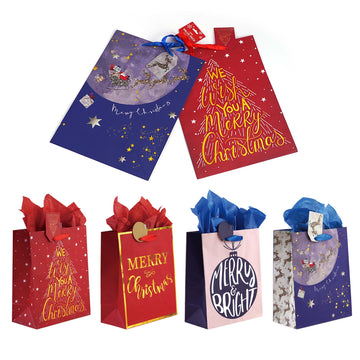 2Pk Extra Large Twinkle Christmas Kraft Hot Stamp Bag, 4 Designs