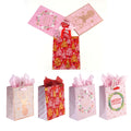 3Pk Large Pink Christmas Kraft Hot Stamp Bag, 4 Designs