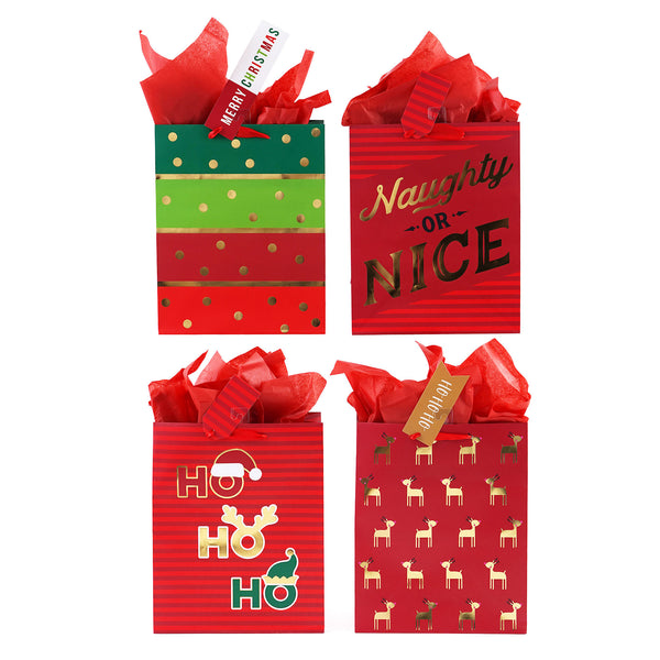 Large Gold & Red Christmas Hot Stamp Bag, 4 Designs