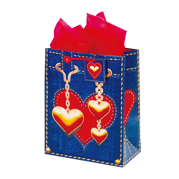 Large Denim Valentine Matte Hot Stamp Gift Bag 4 Designs