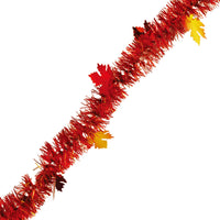 9' Thanksgiving Tinsel Garland With Maple Leaves, 2 Styles