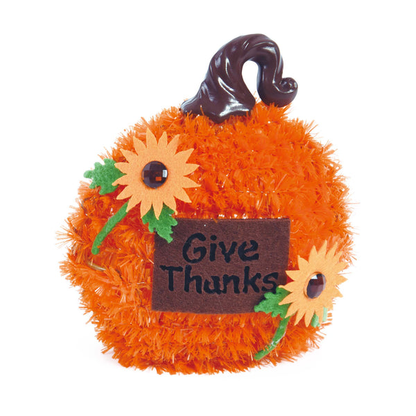 5" Harvest Tinsel Pumpkin With Felt And Gem Accents, 2 Assortments