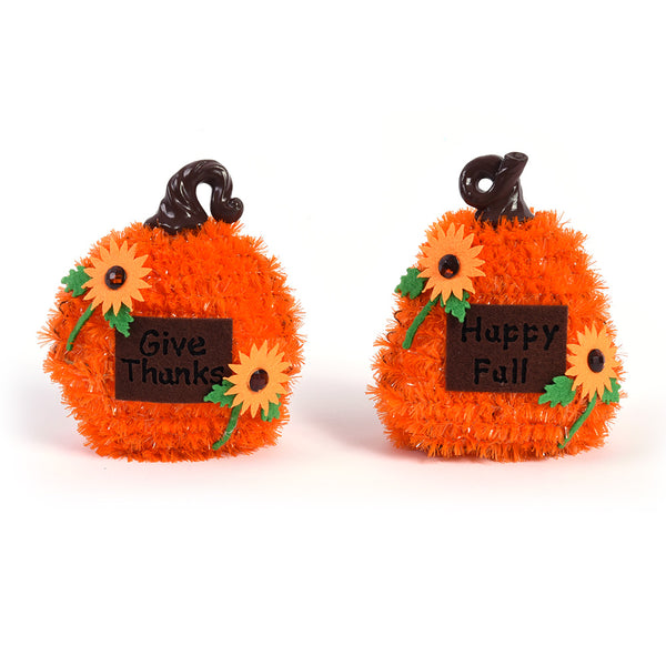 5" Harvest Tinsel Pumpkin With Felt And Gem Accents, 2 Assortments