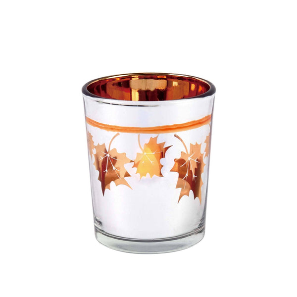 Thanksgiving-Harvest Glass Votive With Maple Leaf Cutout 2.5" X 2", 3 Assortments