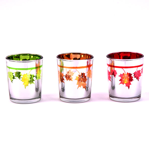 Thanksgiving-Harvest Glass Votive With Maple Leaf Cutout 2.5" X 2", 3 Assortments