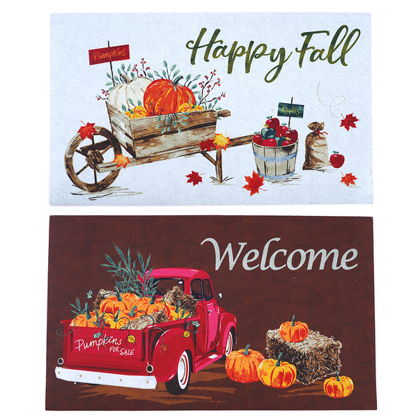 Thanksgiving Truck-Wheelbarrow Welcome Mat, 30" X 17.75" X .2", 2 Designs