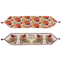 Thanksgiving-Turkey-Pumpkin Motif Woven Table Runner, 13" X 54", 2 Designs