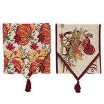 Thanksgiving-Turkey-Pumpkin Motif Woven Table Runner, 13" X 54", 2 Designs