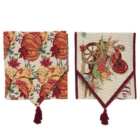 Thanksgiving-Turkey-Pumpkin Motif Woven Table Runner, 13" X 54", 2 Designs