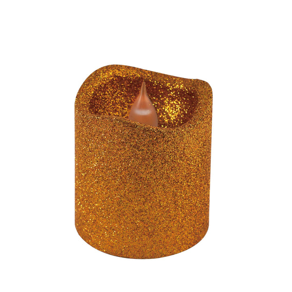 3" Thanksgiving Glitter Led Votive Candle In Display 3"H X 2.75"D, 4 Colors